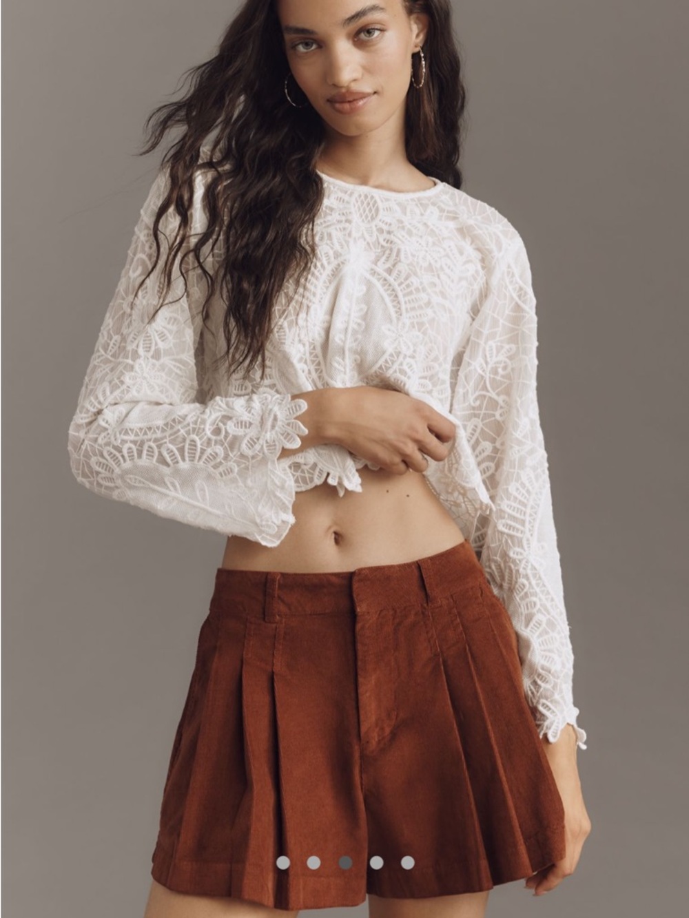 Pilcro Rust Brown Corduroy Pleated Skort